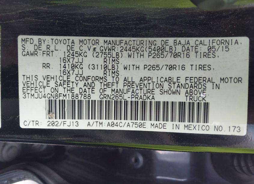 Photo 9 of 2015 Toyota Tacoma DOUBLE CAB PRERUNNER (VIN 3TMJU4GN8FM188788)