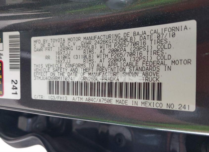 Photo 9 of 2011 Toyota Tacoma DOUBLE CAB PRERUNNER (VIN 3TMJU4GN9BM110241)