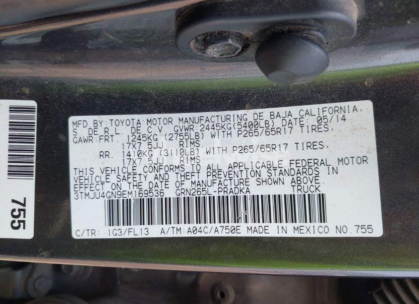 Photo 9 of 2014 Toyota Tacoma PRERUNNER V6 (VIN 3TMJU4GN9EM169536)