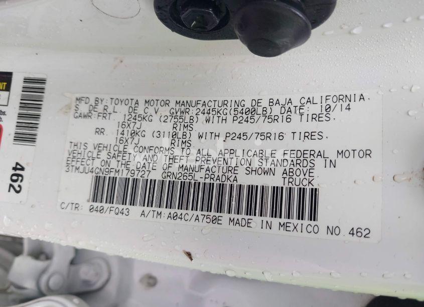 Photo 9 of 2015 Toyota Tacoma PRERUNNER V6 (VIN 3TMJU4GN9FM179727)