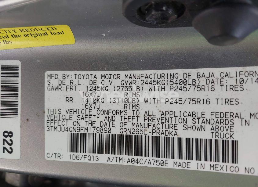 Photo 9 of 2015 Toyota Tacoma PRERUNNER V6 (VIN 3TMJU4GN9FM179890)