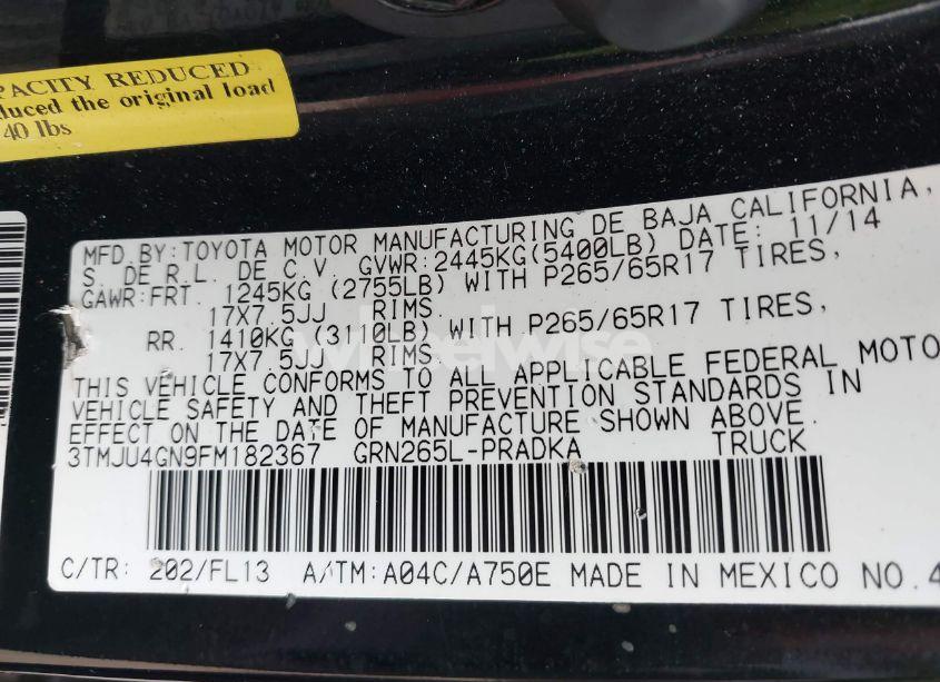 Photo 9 of 2015 Toyota Tacoma DOUBLE CAB PRERUNNER (VIN 3TMJU4GN9FM182367)