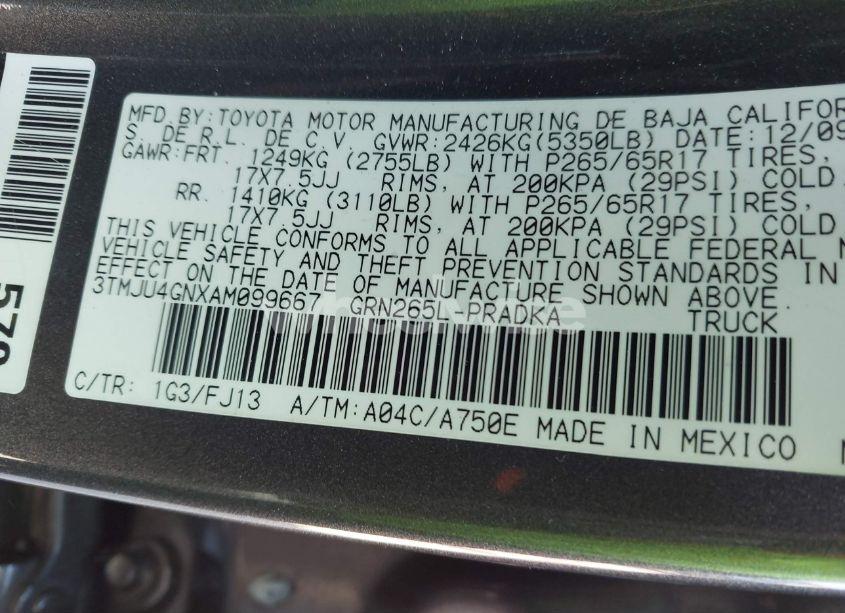 Photo 9 of 2010 Toyota Tacoma DOUBLE CAB PRERUNNER (VIN 3TMJU4GNXAM099667)