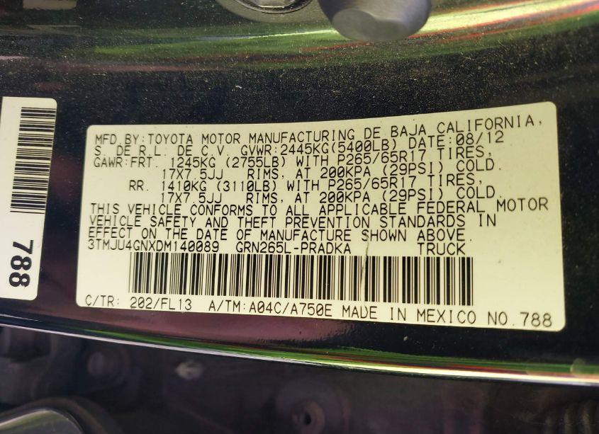 Photo 9 of 2013 Toyota Tacoma DOUBLE CAB PRERUNNER (VIN 3TMJU4GNXDM140089)