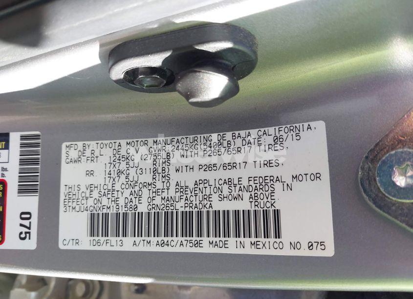Photo 9 of 2015 Toyota Tacoma DOUBLE CAB PRERUNNER (VIN 3TMJU4GNXFM191580)