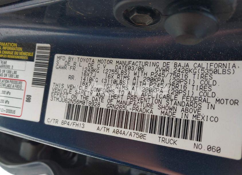 Photo 9 of 2006 Toyota Tacoma PRERUNNER (VIN 3TMJU62N56M019928)