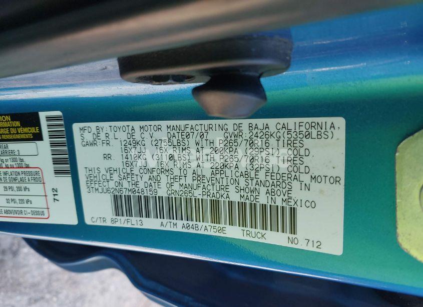 Photo 9 of 2007 Toyota Tacoma DOUBLE CAB PRERUNNER (VIN 3TMJU62N67M048159)