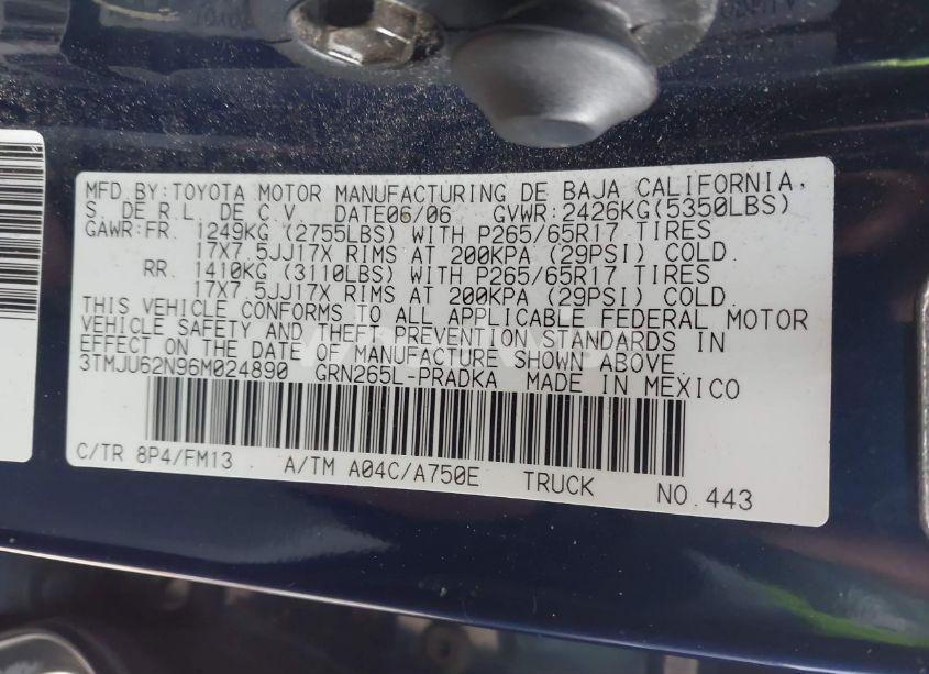 Photo 9 of 2006 Toyota Tacoma DOUBLE CAB PRERUNNER (VIN 3TMJU62N96M024890)