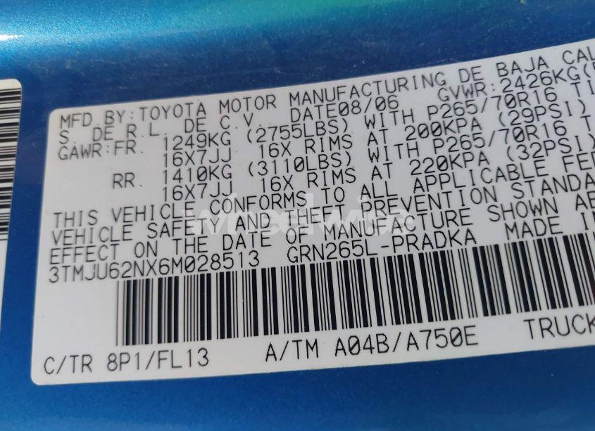 Photo 9 of 2006 Toyota Tacoma DOUBLE CAB PRERUNNER (VIN 3TMJU62NX6M028513)