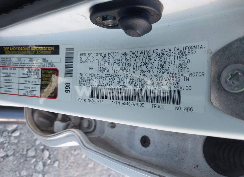 Photo 9 of 2008 Toyota Tacoma DOUBLE CAB PRERUNNER (VIN 3TMJU62NX8M068268)
