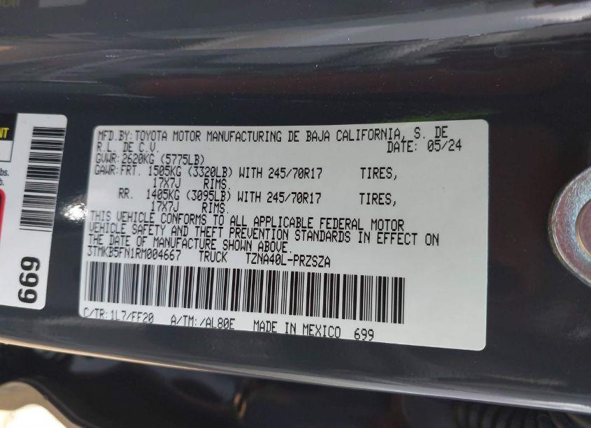 Photo 9 of 2024 Toyota Tacoma SR5 (VIN 3TMKB5FN1RM004667)