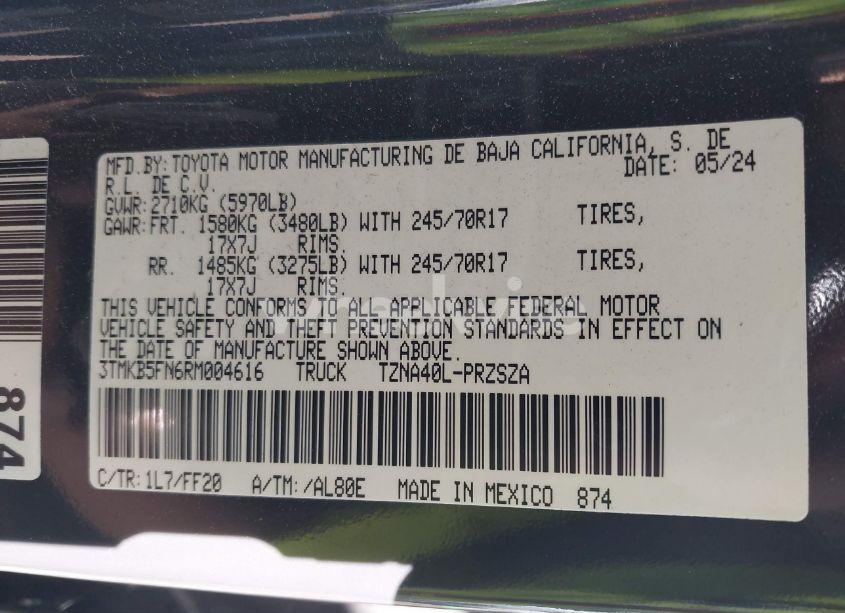 Photo 9 of 2024 Toyota Tacoma 2WD SR5 (VIN 3TMKB5FN6RM004616)