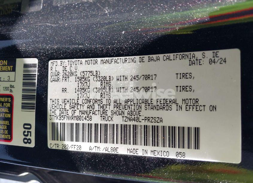 Photo 9 of 2024 Toyota Tacoma SR5 (VIN 3TMKB5FNXRM001458)