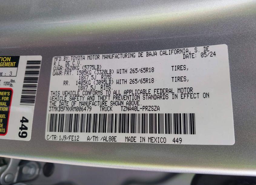 Photo 9 of 2024 Toyota Tacoma TRD SPORT (VIN 3TMKB5FNXRM006479)
