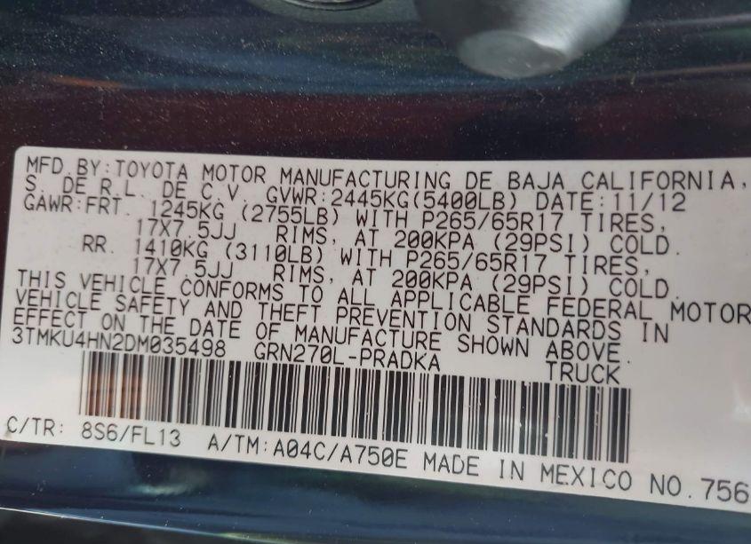Photo 9 of 2013 Toyota Tacoma DBL CAB PRERUNNER LNG BED (VIN 3TMKU4HN2DM035498)