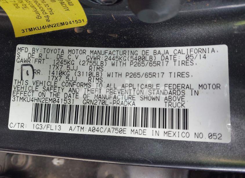 Photo 9 of 2014 Toyota Tacoma DBL CAB PRERUNNER LNG BED (VIN 3TMKU4HN2EM041531)