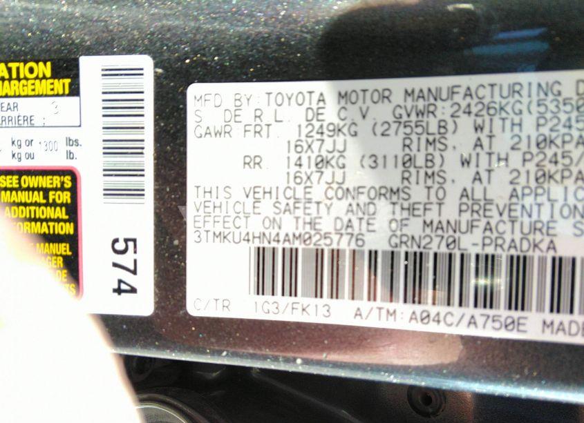 Photo 9 of 2010 Toyota Tacoma PRERUNNER V6 (VIN 3TMKU4HN4AM025776)