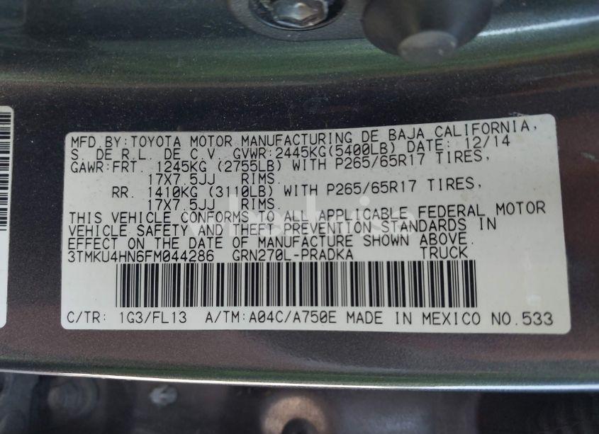 Photo 9 of 2015 Toyota Tacoma PRERUNNER V6 (VIN 3TMKU4HN6FM044286)