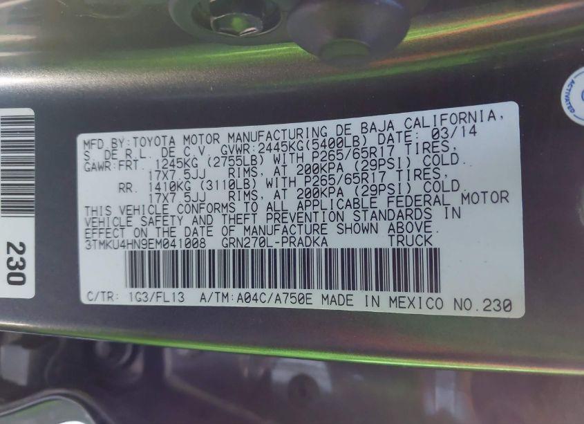 Photo 9 of 2014 Toyota Tacoma DBL CAB PRERUNNER LNG BED (VIN 3TMKU4HN9EM041008)