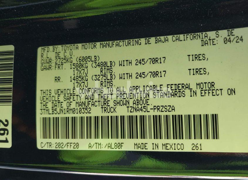 Photo 9 of 2024 Toyota Tacoma SR5 4WD (VIN 3TMLB5JN1RM010352)