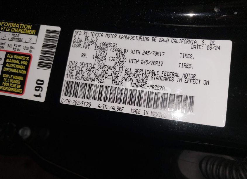 Photo 9 of 2024 Toyota Tacoma SR5 (VIN 3TMLB5JN2RM047622)
