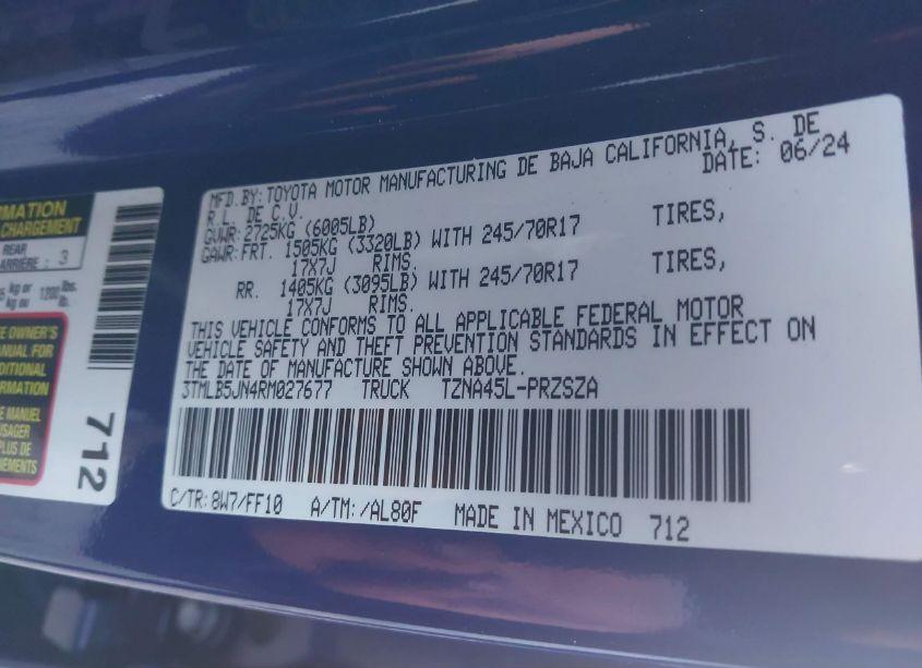 Photo 9 of 2024 Toyota Tacoma SR5 (VIN 3TMLB5JN4RM027677)