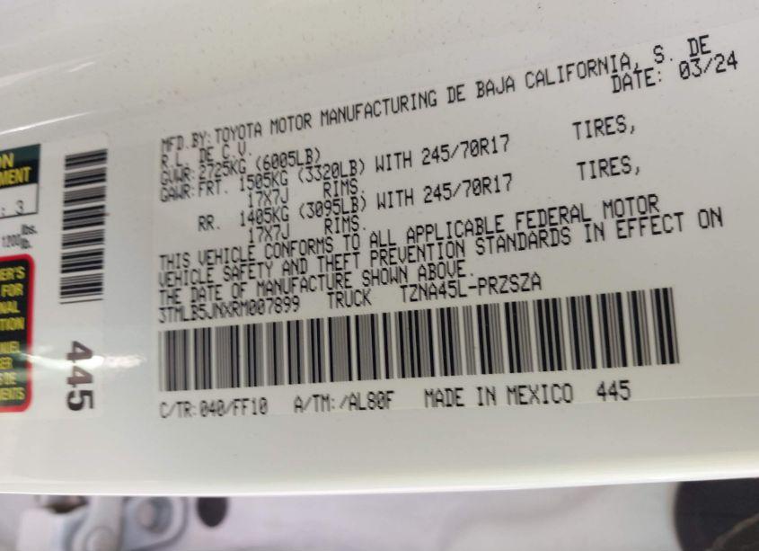 Photo 9 of 2024 Toyota Tacoma SR5 (VIN 3TMLB5JNXRM007899)
