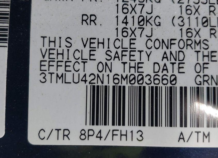Photo 9 of 2006 Toyota Tacoma BASE V6 (VIN 3TMLU42N16M003660)