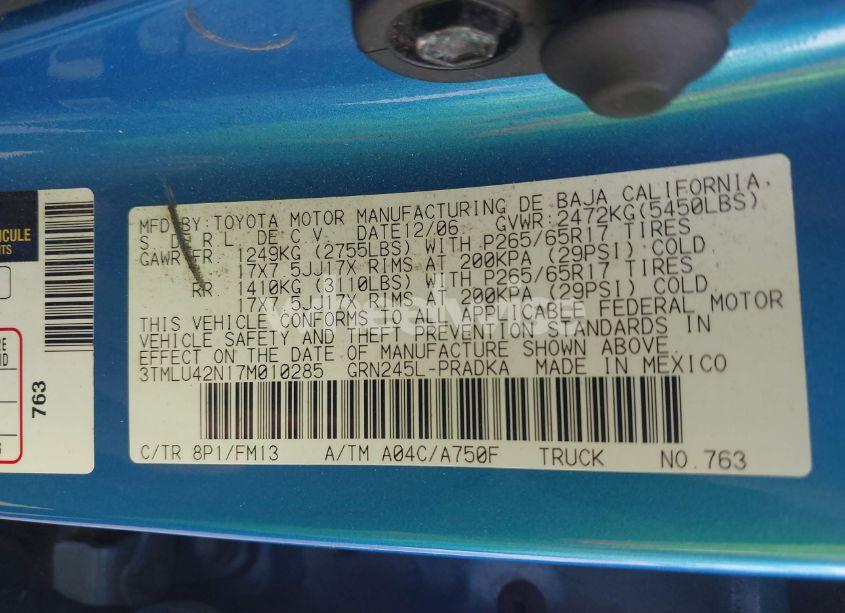 Photo 9 of 2007 Toyota Tacoma DOUBLE CAB (VIN 3TMLU42N17M010285)