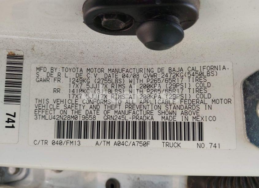 Photo 9 of 2008 Toyota Tacoma BASE V6 (VIN 3TMLU42N28M019658)