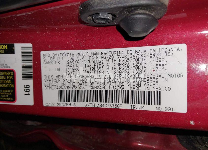Photo 9 of 2009 Toyota Tacoma BASE V6 (VIN 3TMLU42N39M033523)