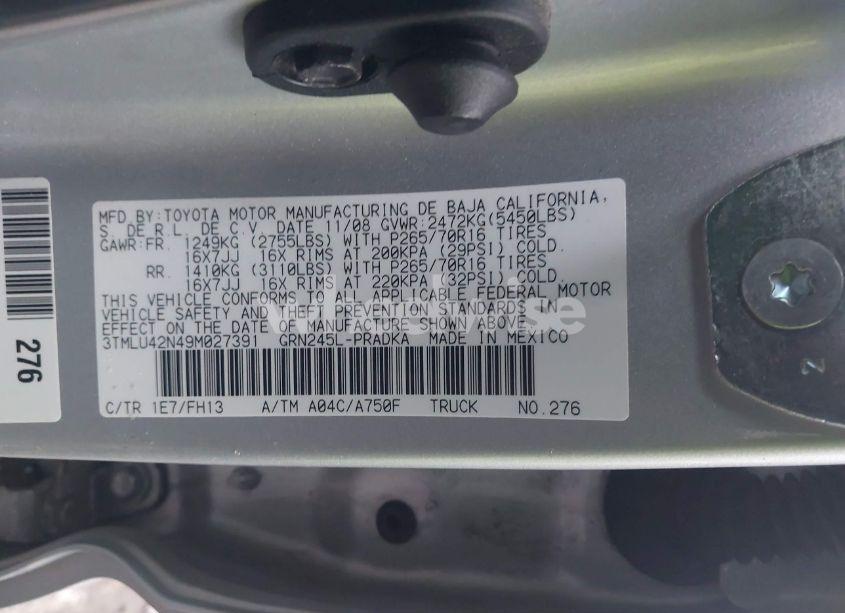 Photo 9 of 2009 Toyota Tacoma DOUBLE CAB (VIN 3TMLU42N49M027391)