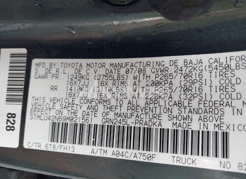 Photo 9 of 2009 Toyota Tacoma BASE V6 (VIN 3TMLU42N69M021561)