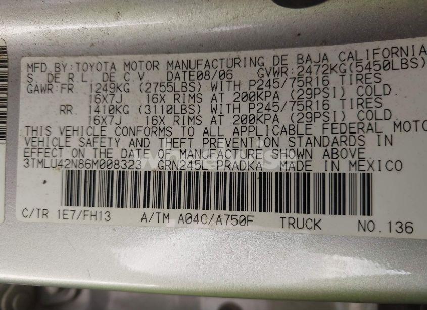Photo 9 of 2006 Toyota Tacoma (VIN 3TMLU42N86M008323)