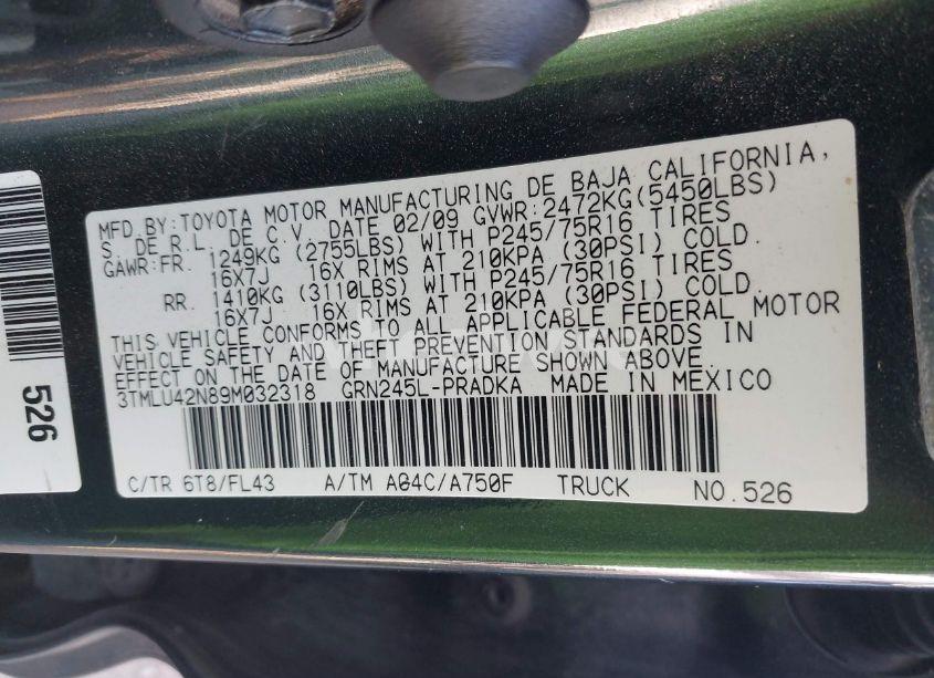 Photo 9 of 2009 Toyota Tacoma BASE V6 (VIN 3TMLU42N89M032318)