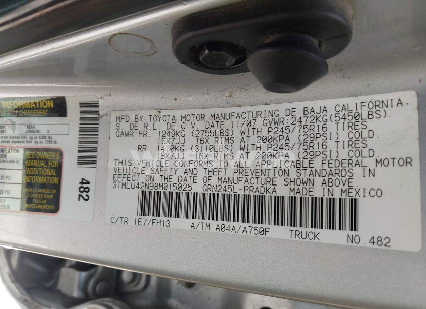 Photo 9 of 2008 Toyota Tacoma BASE V6 (VIN 3TMLU42N98M015025)