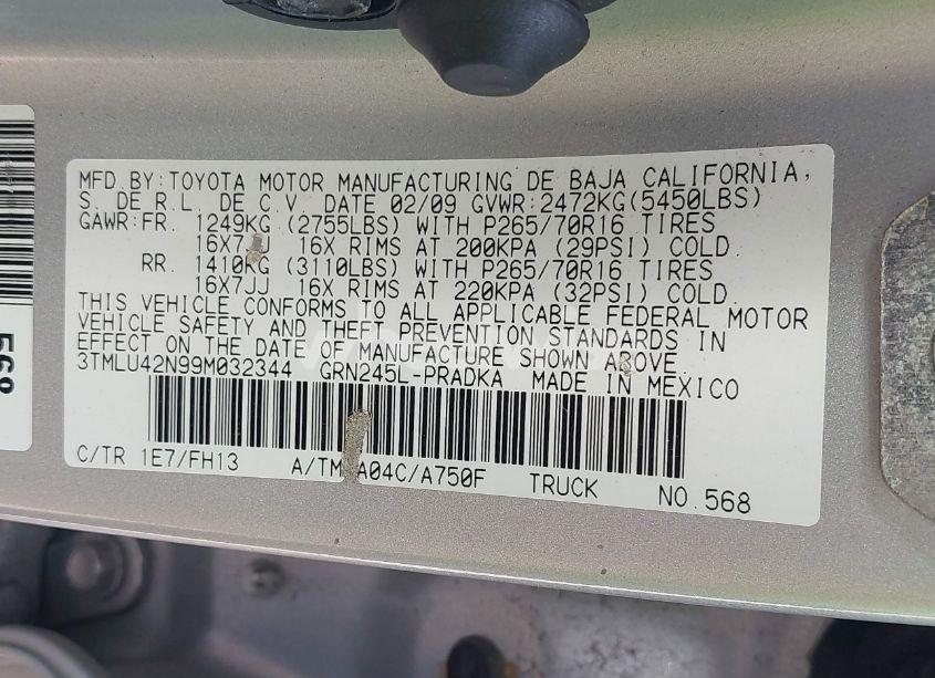 Photo 9 of 2009 Toyota Tacoma DOUBLE CAB (VIN 3TMLU42N99M032344)