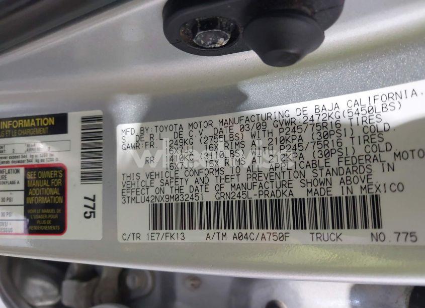 Photo 9 of 2009 Toyota Tacoma BASE V6 (VIN 3TMLU42NX9M032451)