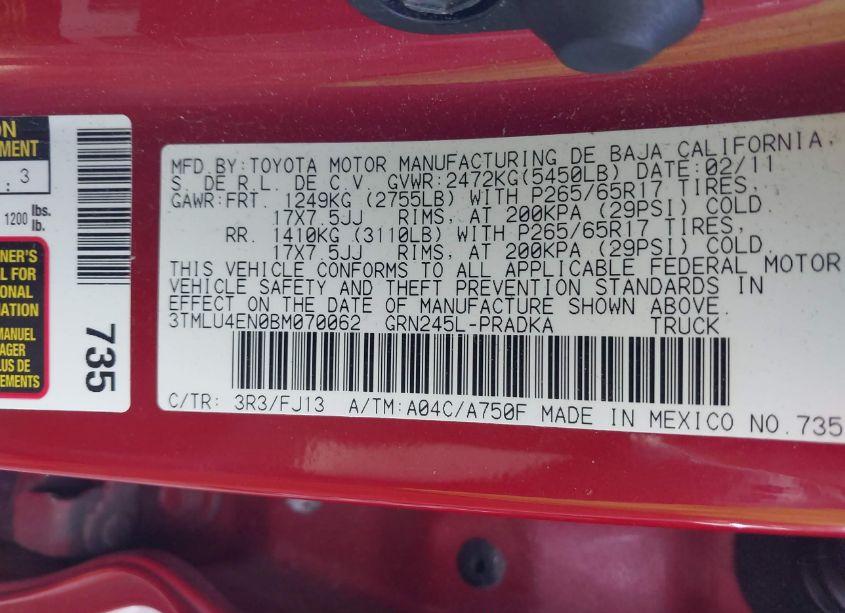 Photo 9 of 2011 Toyota Tacoma DOUBLE CAB (VIN 3TMLU4EN0BM070062)