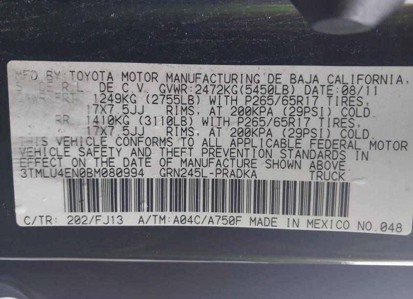 Photo 9 of 2011 Toyota Tacoma DOUBLE CAB (VIN 3TMLU4EN0BM080994)