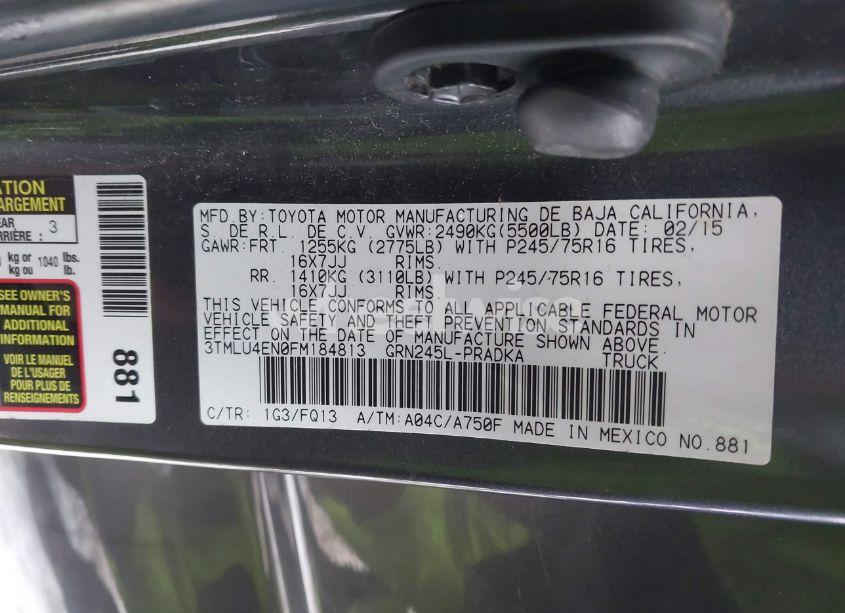 Photo 9 of 2015 Toyota Tacoma BASE V6 (VIN 3TMLU4EN0FM184813)