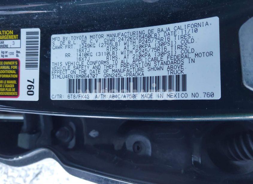 Photo 9 of 2011 Toyota Tacoma DOUBLE CAB (VIN 3TMLU4EN1BM064707)