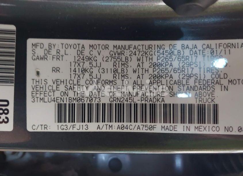 Photo 9 of 2011 Toyota Tacoma DOUBLE CAB (VIN 3TMLU4EN1BM067073)