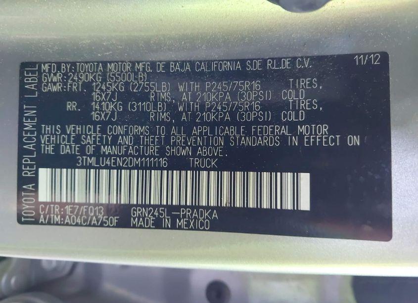 Photo 9 of 2013 Toyota Tacoma DOUBLE CAB (VIN 3TMLU4EN2DM111116)