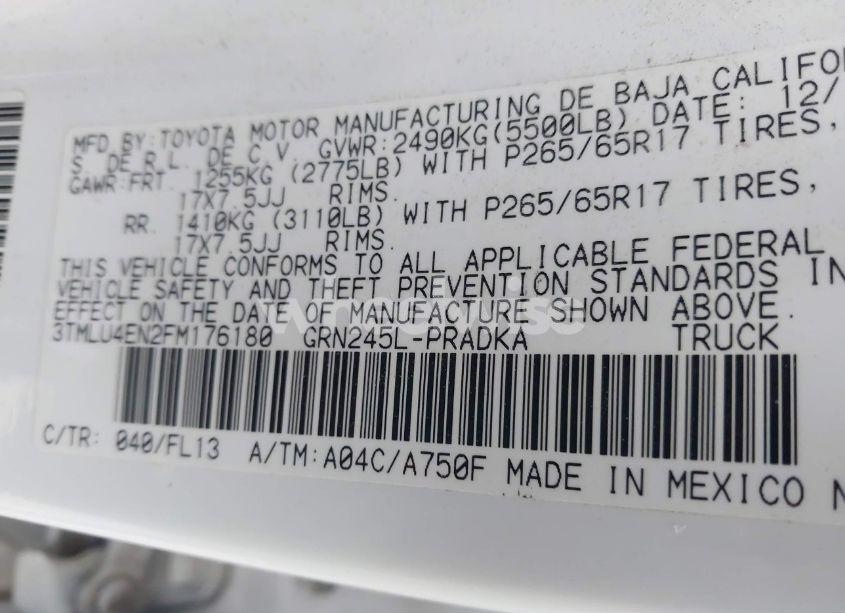 Photo 9 of 2015 Toyota Tacoma BASE V6 (VIN 3TMLU4EN2FM176180)