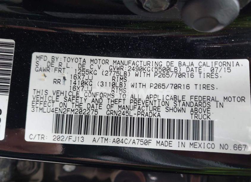 Photo 9 of 2015 Toyota Tacoma BASE V6 (VIN 3TMLU4EN2FM202275)