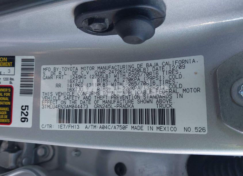 Photo 9 of 2010 Toyota Tacoma DOUBLE CAB (VIN 3TMLU4EN3AM044473)