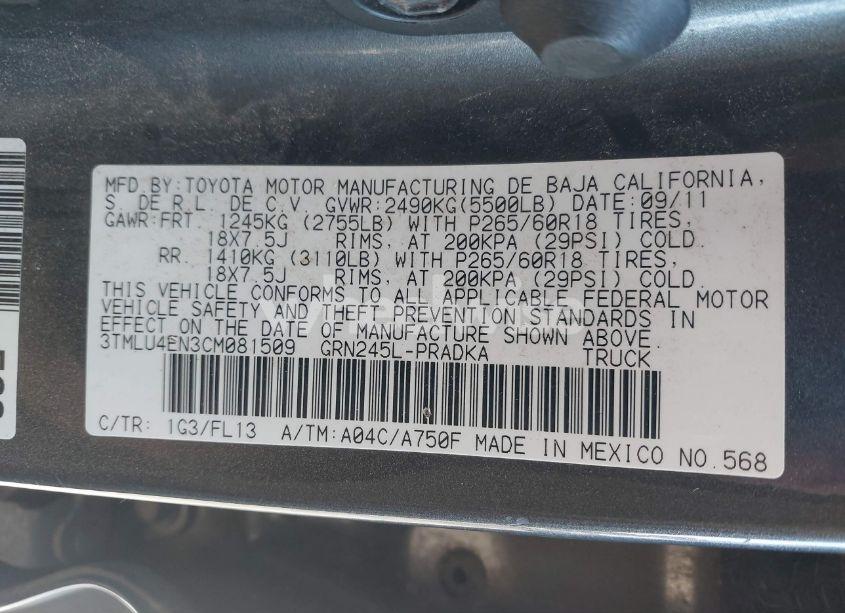 Photo 9 of 2012 Toyota Tacoma BASE V6 (VIN 3TMLU4EN3CM081509)