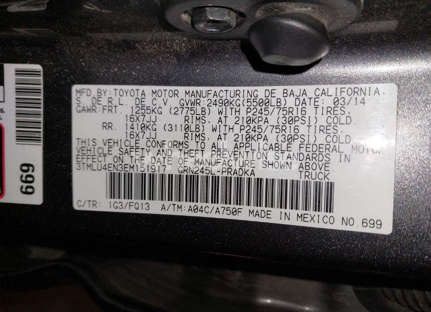 Photo 9 of 2014 Toyota Tacoma BASE V6 (VIN 3TMLU4EN3EM151917)