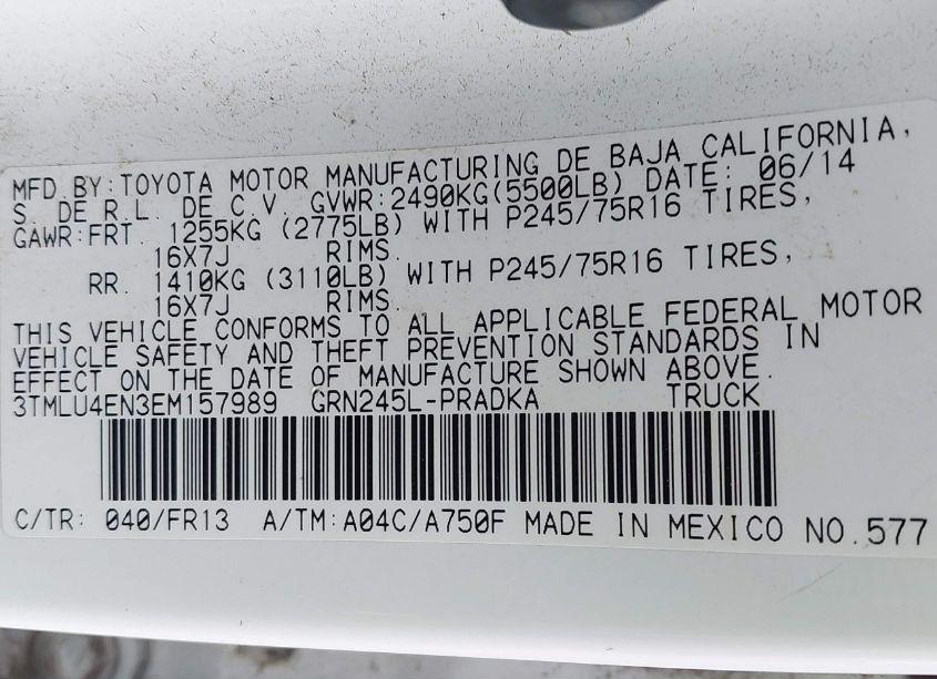 Photo 9 of 2014 Toyota Tacoma BASE V6 (VIN 3TMLU4EN3EM157989)